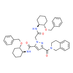 ChemSpider 2D Image | N-[(1S,2S)-2-(Benzyloxy)cyclohexyl]-1-(2-{[(1S,2S)-2-(benzyloxy)cyclohexyl]amino}-2-oxoethyl)-3-(3,4-dihydro-2(1H)-isoquinolinylcarbonyl)-1H-pyrazole-5-carboxamide | C42H49N5O5