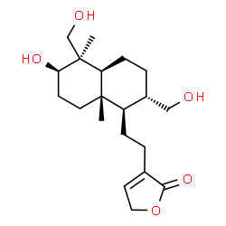ChemSpider 2D Image | 3-{2-[(1R,2S,4aS,5R,6R,8aS)-6-Hydroxy-2,5-bis(hydroxymethyl)-5,8a-dimethyldecahydro-1-naphthalenyl]ethyl}-2(5H)-furanone | C20H32O5