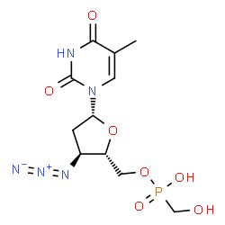 ChemSpider 2D Image | 3'-Azido-3'-deoxy-5'-O-[hydroxy(hydroxymethyl)phosphoryl]thymidine | C11H16N5O7P