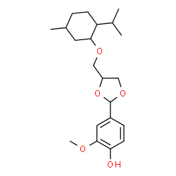 ChemSpider 2D Image | 4-(4-{[(2-Isopropyl-5-methylcyclohexyl)oxy]methyl}-1,3-dioxolan-2-yl)-2-methoxyphenol | C21H32O5