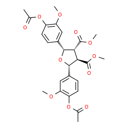 ChemSpider 2D Image | Dimethyl (2R,3R,4R,5S)-2,5-bis(4-acetoxy-3-methoxyphenyl)tetrahydro-3,4-furandicarboxylate | C26H28O11