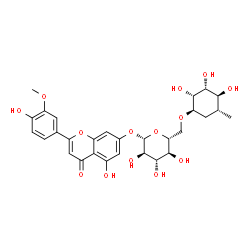 ChemSpider 2D Image | 5-Hydroxy-2-(4-hydroxy-3-methoxyphenyl)-4-oxo-4H-chromen-7-yl 6-O-[(1R,2R,3R,4S,5R)-2,3,4-trihydroxy-5-methylcyclohexyl]-beta-D-glucopyranoside | C29H34O14