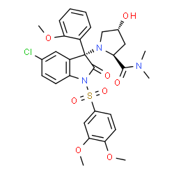 ChemSpider 2D Image | (4R)-1-[(3R)-5-Chloro-1-[(3,4-dimethoxyphenyl)sulfonyl]-3-(2-methoxyphenyl)-2-oxo-2,3-dihydro-1H-indol-3-yl]-4-hydroxy-N,N-dimethyl-L-prolinamide | C30H32ClN3O8S