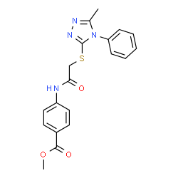 ChemSpider 2D Image | Methyl 4-[[2-[(5-methyl-4-phenyl-4H-1,2,4-triazol-3-yl)thio]acetyl]amino]benzoate | C19H18N4O3S