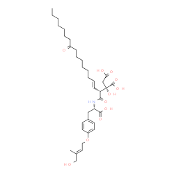 ChemSpider 2D Image | (2S)-2-[(2S,3E)-1-{[(1S)-1-Carboxy-2-(4-{[(2E)-4-hydroxy-3-methyl-2-buten-1-yl]oxy}phenyl)ethyl]amino}-1,11-dioxo-3-octadecen-2-yl]-2-hydroxysuccinic acid | C36H53NO11