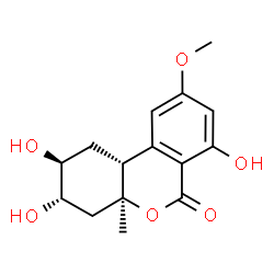 ChemSpider 2D Image | (2S,3S,4aS,10bR)-2,3,7-Trihydroxy-9-methoxy-4a-methyl-1,2,3,4,4a,10b-hexahydro-6H-benzo[c]chromen-6-one | C15H18O6