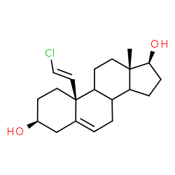 ChemSpider 2D Image | (3S,10R,13S,17S)-10-[(E)-2-Chlorovinyl]-13-methyl-2,3,4,7,8,9,10,11,12,13,14,15,16,17-tetradecahydro-1H-cyclopenta[a]phenanthrene-3,17-diol | C20H29ClO2