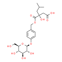 ChemSpider 2D Image | (3R)-3-({[4-(beta-D-Glucopyranosyloxy)benzyl]oxy}carbonyl)-3-hydroxy-5-methylhexanoic acid | C21H30O11