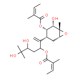 ChemSpider 2D Image | 5,6-Dihydroxy-2-[(1R,3R,4S,5S,6S)-5-hydroxy-6-methyl-4-{[(2Z)-2-methyl-2-butenoyl]oxy}-7-oxabicyclo[4.1.0]hept-3-yl]-6-methyl-1-hepten-3-yl (2Z)-2-methyl-2-butenoate | C25H38O8