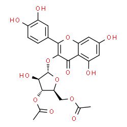 ChemSpider 2D Image | 2-(3,4-Dihydroxyphenyl)-5,7-dihydroxy-4-oxo-4H-chromen-3-yl 3,5-di-O-acetyl-alpha-L-arabinofuranoside | C24H22O13