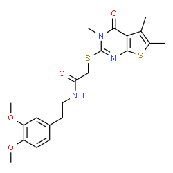 ChemSpider 2D Image | N-[2-(3,4-Dimethoxyphenyl)ethyl]-2-[(3,5,6-trimethyl-4-oxo-3,4-dihydrothieno[2,3-d]pyrimidin-2-yl)sulfanyl]acetamide | C21H25N3O4S2