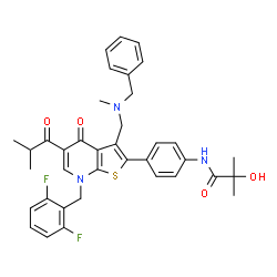 ChemSpider 2D Image | N-{4-[3-{[Benzyl(methyl)amino]methyl}-7-(2,6-difluorobenzyl)-5-isobutyryl-4-oxo-4,7-dihydrothieno[2,3-b]pyridin-2-yl]phenyl}-2-hydroxy-2-methylpropanamide | C37H37F2N3O4S