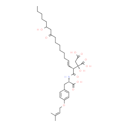 ChemSpider 2D Image | (2S)-2-[(2S,3E)-1-{[(1S)-1-Carboxy-2-{4-[(3-methyl-2-buten-1-yl)oxy]phenyl}ethyl]amino}-13-hydroxy-1,11-dioxo-3-octadecen-2-yl]-2-hydroxysuccinic acid | C36H53NO11