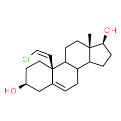 ChemSpider 2D Image | (3S,10R,13S,17S)-10-[(Z)-2-Chlorovinyl]-13-methyl-2,3,4,7,8,9,10,11,12,13,14,15,16,17-tetradecahydro-1H-cyclopenta[a]phenanthrene-3,17-diol | C20H29ClO2
