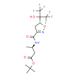 ChemSpider 2D Image | tert-butyl (3R)-3-({[(5R)-5-(1,1,1,3,3,3-hexafluoro-2-hydroxypropan-2-yl)-4,5-dihydro-1,2-oxazol-3-yl]carbonyl}amino)butanoate | C15H20F6N2O5