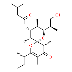 ChemSpider 2D Image | (2R,3S,4R,5R,6S,11R)-8-[(2S)-2-Butanyl]-2-[(2R)-1-hydroxy-2-propanyl]-3,5,9,11-tetramethyl-10-oxo-1,7-dioxaspiro[5.5]undec-8-en-4-yl 3-methylbutanoate | C25H42O6
