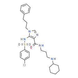 ChemSpider 2D Image | 5-{[(4-Chlorophenyl)sulfonyl]amino}-N-[3-(cyclohexylamino)propyl]-1-(3-phenylpropyl)-1H-imidazole-4-carboxamide | C28H36ClN5O3S