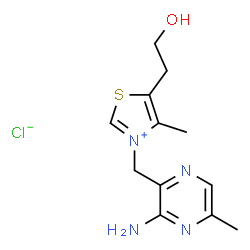 ChemSpider 2D Image | 3-[(3-Amino-5-methyl-2-pyrazinyl)methyl]-5-(2-hydroxyethyl)-4-methyl-1,3-thiazol-3-ium chloride | C12H17ClN4OS