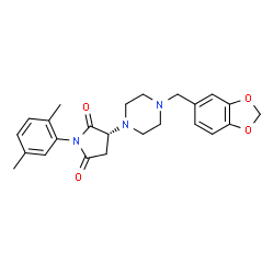 ChemSpider 2D Image | (3R)-3-[4-(1,3-Benzodioxol-5-ylmethyl)-1-piperazinyl]-1-(2,5-dimethylphenyl)-2,5-pyrrolidinedione | C24H27N3O4