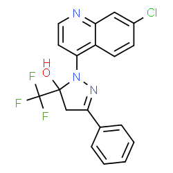 ChemSpider 2D Image | 1-(7-Chloro-4-quinolinyl)-3-phenyl-5-(trifluoromethyl)-4,5-dihydro-1H-pyrazol-5-ol | C19H13ClF3N3O