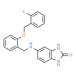ChemSpider 2D Image | 5-({2-[(2-Fluorobenzyl)oxy]benzyl}amino)-1,3-dihydro-2H-benzimidazol-2-one | C21H18FN3O2