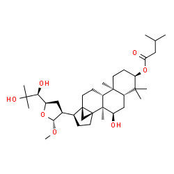 ChemSpider 2D Image | (3alpha,7alpha,13alpha,17alpha,20S,21R,23R,24S)-7,24,25-Trihydroxy-21-methoxy-21,23-epoxy-13,30-cyclodammaran-3-yl 3-methylbutanoate | C36H60O7