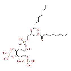 ChemSpider 2D Image | (2R)-3-[(Hydroxy{[(2R,3R,5S,6R)-2,4,6-trihydroxy-3,5-bis(phosphonooxy)cyclohexyl]oxy}phosphoryl)oxy]-1,2-propanediyl dioctanoate | C25H49O19P3