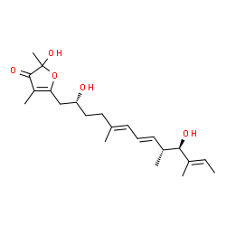 ChemSpider 2D Image | 5-[(2R,5E,7E,9R,10R,11E)-2,10-Dihydroxy-5,9,11-trimethyl-5,7,11-tridecatrien-1-yl]-2-hydroxy-2,4-dimethyl-3(2H)-furanone | C22H34O5