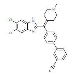 ChemSpider 2D Image | 4'-[(5,6-Dichloro-1H-benzimidazol-2-yl)(1-methyl-4-piperidinylidene)methyl]-3-biphenylcarbonitrile | C27H22Cl2N4