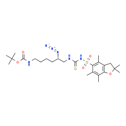 ChemSpider 2D Image | 2-Methyl-2-propanyl [(5S)-5-azido-6-({[(2,2,4,6,7-pentamethyl-2,3-dihydro-1-benzofuran-5-yl)sulfonyl]carbamothioyl}amino)hexyl]carbamate | C25H40N6O5S2