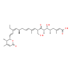ChemSpider 2D Image | (2E,5S,6R,7S,9S,10E,12E,15R,16Z,18E)-19-[(2S,3S)-3,4-Dimethyl-6-oxo-3,6-dihydro-2H-pyran-2-yl]-17-ethyl-6-hydroxy-9-(hydroxymethyl)-3,5,7,11,15-pentamethyl-8-oxo-2,10,12,16,18-nonadecapentaenoic acid | C34H50O7