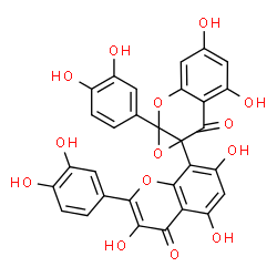 ChemSpider 2D Image | 1a-(3,4-Dihydroxyphenyl)-7a-[2-(3,4-dihydroxyphenyl)-3,5,7-trihydroxy-4-oxo-4H-chromen-8-yl]-4,6-dihydroxy-1a,7a-dihydro-7H-oxireno[b]chromen-7-one | C30H18O14