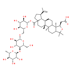 ChemSpider 2D Image | 6-Deoxy-alpha-L-mannopyranosyl-(1->4)-beta-D-glucopyranosyl-(1->6)-1-O-{[(1R,5aR,5bR,10R,10aR,10bR,12bR)-1-(carboxymethyl)-10-isopropenyl-3,3,5a,5b,12b-pentamethyloctadecahydro-7aH-cyclopenta[7,8]phen
anthro[1,2-c]furan-7a-yl]carbonyl}-beta-D-glucopyranose | C48H76O19