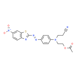 ChemSpider 2D Image | 2-((2-cyanoethyl)(4-((6-nitrobenzothiazol-2-yl)azo)phenyl)amino)ethyl acetate | C20H18N6O4S