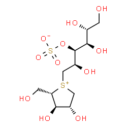 ChemSpider 2D Image | (2R,3S,4R,5R)-1-[(2S,3R,4R)-3,4-Dihydroxy-2-(hydroxymethyl)tetrahydro-1-thiopheniumyl]-2,4,5,6-tetrahydroxy-3-hexanyl sulfate | C11H22O11S2