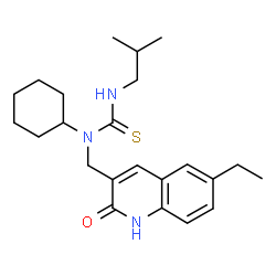 ChemSpider 2D Image | 1-Cyclohexyl-1-[(6-ethyl-2-oxo-1,2-dihydro-3-quinolinyl)methyl]-3-isobutylthiourea | C23H33N3OS