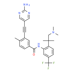 ChemSpider 2D Image | 3-[(2-Amino-5-pyrimidinyl)ethynyl]-N-{2-[1-(dimethylamino)-2-methyl-2-propanyl]-5-(trifluoromethyl)phenyl}-4-methylbenzamide | C27H28F3N5O