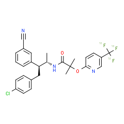 ChemSpider 2D Image | N-[(2S,3S)-4-(4-Chlorophenyl)-3-(3-cyanophenyl)-2-butanyl]-2-methyl-2-[(5-{tris[(~18~F)fluoro]methyl}-2-pyridinyl)oxy]propanamide | C27H25Cl18F3N3O2