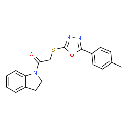 ChemSpider 2D Image | 1-(2,3-Dihydro-indol-1-yl)-2-(5-p-tolyl-[1,3,4]oxadiazol-2-ylsulfanyl)-ethanone | C19H17N3O2S