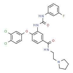 ChemSpider 2D Image | 4-(3,4-Dichlorophenoxy)-3-{[(3-fluorophenyl)carbamoyl]amino}-N-[2-(1-pyrrolidinyl)ethyl]benzamide | C26H25Cl2FN4O3