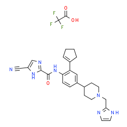 ChemSpider 2D Image | 5-Cyano-N-{2-(1-cyclopenten-1-yl)-4-[1-(1H-imidazol-2-ylmethyl)-4-piperidinyl]phenyl}-1H-imidazole-2-carboxamide trifluoroacetate (1:1) | C27H28F3N7O3