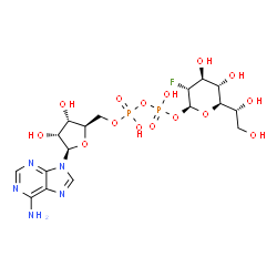 ChemSpider 2D Image | [(2R,3S,4R,5R)-5-(6-Amino-9H-purin-9-yl)-3,4-dihydroxytetrahydro-2-furanyl]methyl (2S,3R,4S,5S,6R)-6-[(1R)-1,2-dihydroxyethyl]-3-fluoro-4,5-dihydroxytetrahydro-2H-pyran-2-yl dihydrogen diphosphate (no
n-preferred name) | C17H26FN5O15P2
