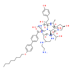 ChemSpider 2D Image | N-[(2R,6S,9S,14aS,15S,16S,20S,23S,25aS)-11-[(2-Aminoethyl)amino]-2,15-dihydroxy-6-[(1R)-1-hydroxyethyl]-23-[(1R)-1-hydroxy-2-(4-hydroxyphenyl)ethyl]-20-(hydroxymethyl)-16-methyl-5,8,14,19,22,25-hexaox
otetracosahydro-1H-dipyrrolo[2,1-c:2',1'-l][1,4,7,10,13,16]hexaazacyclohenicosin-9-yl]-4'-(octyloxy)-4-biphenylcarboxamide | C56H79N9O14