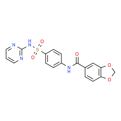 ChemSpider 2D Image | N-[4-(2-Pyrimidinylsulfamoyl)phenyl]-1,3-benzodioxole-5-carboxamide | C18H14N4O5S