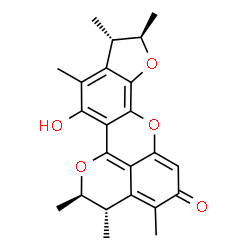 ChemSpider 2D Image | (2R,3S,7R,8S)-5-Hydroxy-2,3,4,7,8,9-hexamethyl-2,3,7,8-tetrahydro-10H-furo[3,2-c]pyrano[4,3,2-kl]xanthen-10-one | C23H24O5