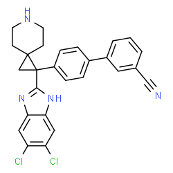ChemSpider 2D Image | 4'-[1-(5,6-Dichloro-1H-benzimidazol-2-yl)-6-azaspiro[2.5]oct-1-yl]-3-biphenylcarbonitrile | C27H22Cl2N4