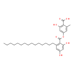 ChemSpider 2D Image | 4-[(2,4-Dihydroxy-6-pentadecylbenzoyl)oxy]-2-hydroxy-6-methylbenzoic acid | C30H42O7