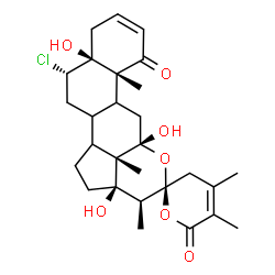 ChemSpider 2D Image | (5beta,6alpha,8xi,9xi,12alpha,14xi,17alpha,22S)-6-Chloro-5,12,17-trihydroxy-12,22:22,26-diepoxyergosta-2,24-diene-1,26-dione | C28H37ClO7