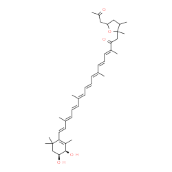 ChemSpider 2D Image | (3E,5E,7E,9E,11E,13E,15E,17E)-18-[(3R,4S)-3,4-Dihydroxy-2,6,6-trimethyl-1-cyclohexen-1-yl]-1-[2,3-dimethyl-5-(2-oxopropyl)tetrahydro-2-furanyl]-3,7,12,16-tetramethyl-3,5,7,9,11,13,15,17-octadecaoctaen
-2-one | C40H56O5