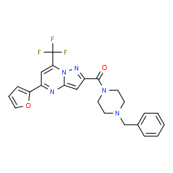ChemSpider 2D Image | (4-Benzyl-1-piperazinyl)[5-(2-furyl)-7-(trifluoromethyl)pyrazolo[1,5-a]pyrimidin-2-yl]methanone | C23H20F3N5O2
